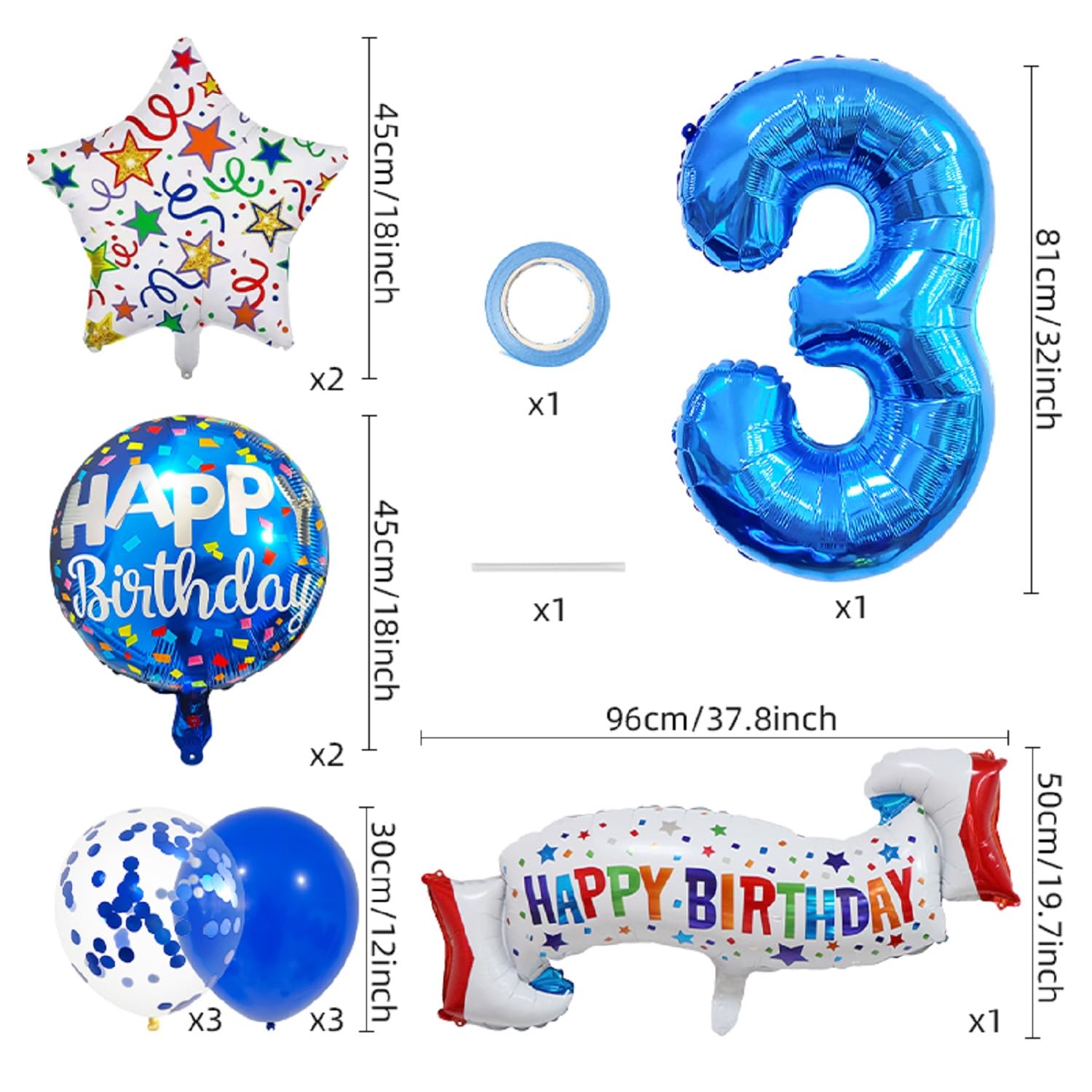 Happy 3rd Birthday Balloon Colorful Banner Balloons Set 3rd Year